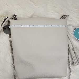 AllSaintsEVALINE FRINGED LEATHER CROSSBODY BAG IN PAMPAS WHITE